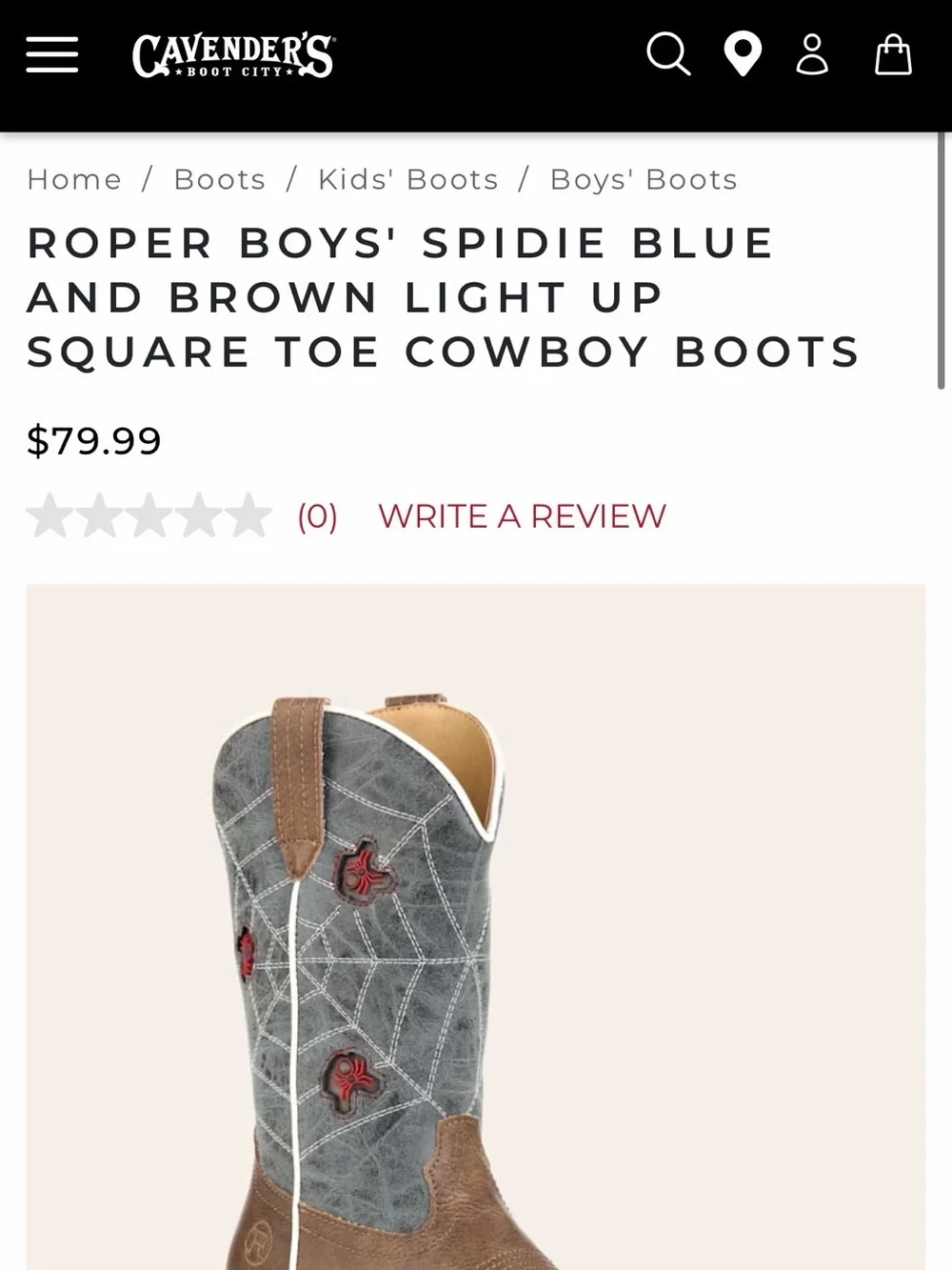 Roper Brown Kids Western Boots with Red Spider Accents